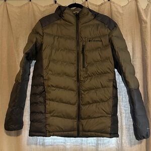 Columbia Omni-Heat Olive Green & Charcoal Hooded Puffer Jacket, Men’ Medium